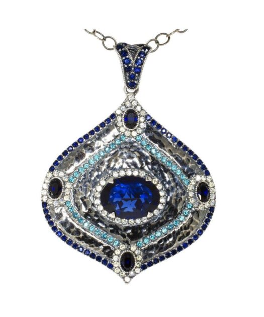 Colgante etrusco de plata rodinada con Swarovski Elements azules
