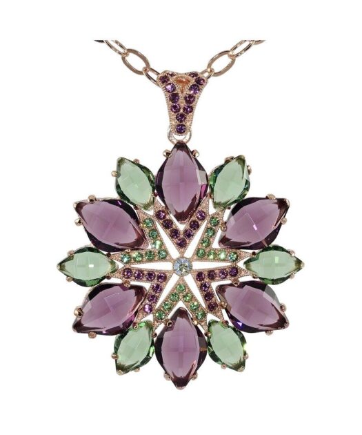Colgante facetado verde y violeta de plata bañada en oro rosa con Swarovski