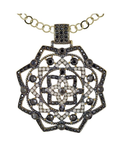 Colgante negro y blanco de plata con cristales Swarovski y cadena a juego