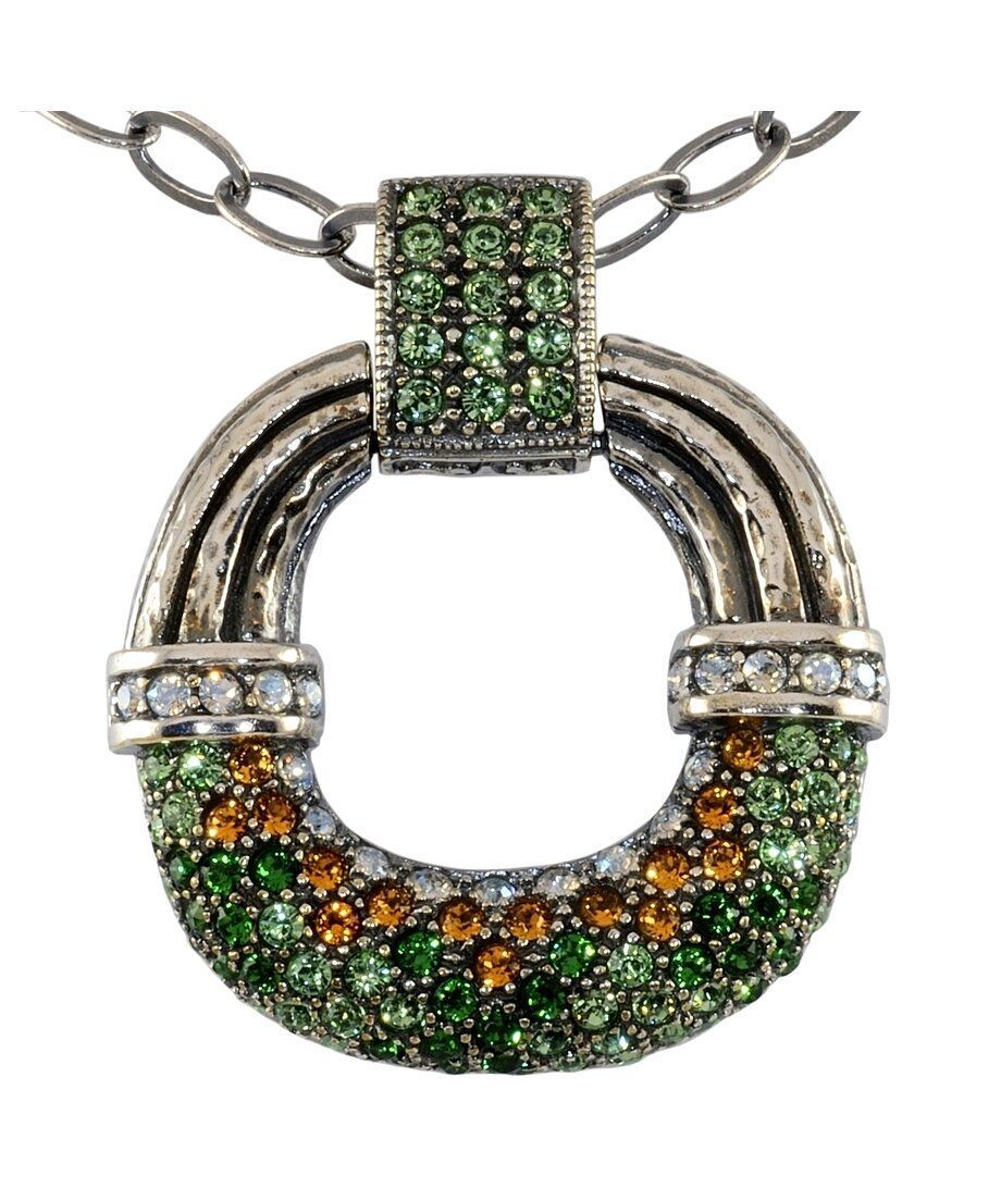 Colgante plata rodiada con cristales verdes, dorados y blancos