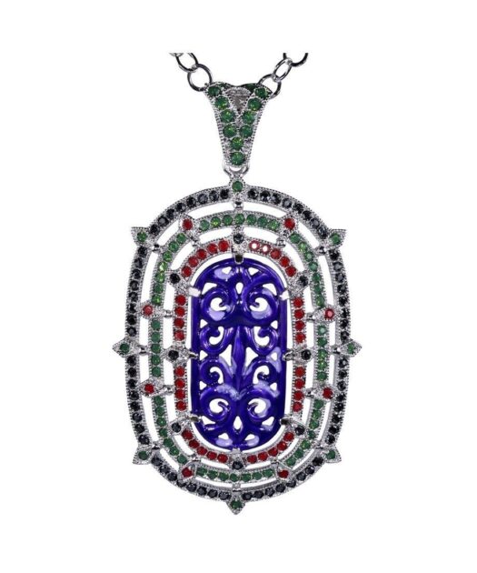Colgante plata y esmalte con Swarovski Elements de colores y cadena a juego