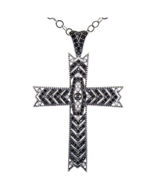 Cruz de plata con Swarovski Elements azules y una cadena a juego
