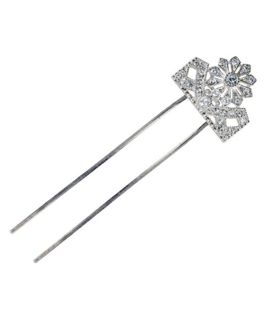 Horquilla de plata novia con un baño de rodio y cristales Swarovski brillantes