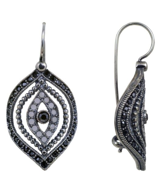 Pendiente negros y blancos cierre hippie de plata de ley con cristal Swarovski