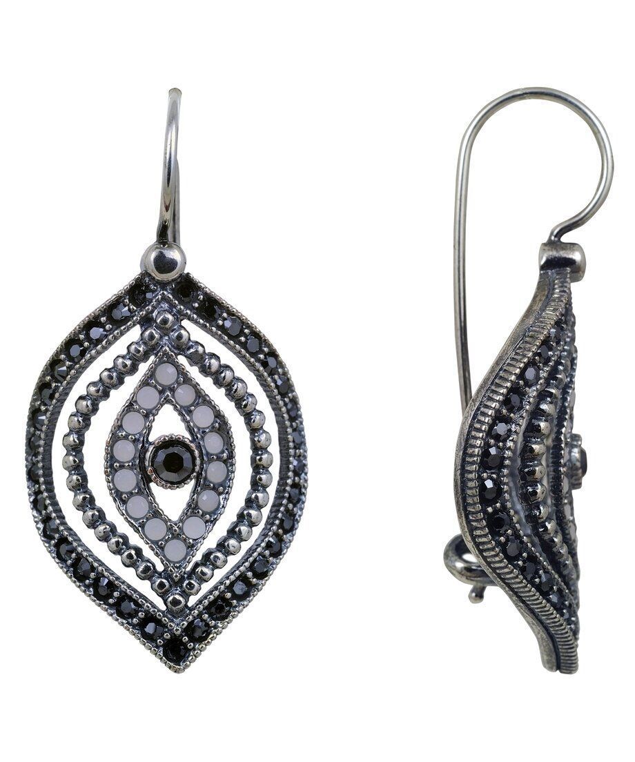 Pendiente negros y blancos cierre hippie de plata de ley con cristal Swarovski Pendiente negros y blancos cierre hippie de plata de ley con cristal Swarovski