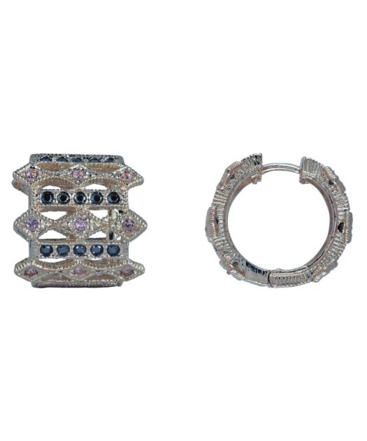 Pendientes anchos de aro estilo vintage en plata de ley rodinada