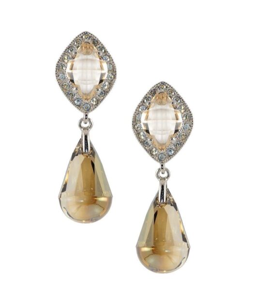 Pendientes articulados facetados de plata rodinada con cristales Swarovski