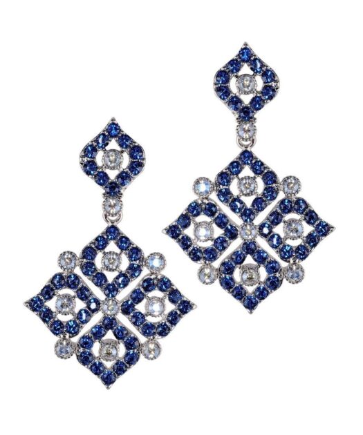 Pendientes articulados rombo azul de plata rodinada con Swarovski Elements