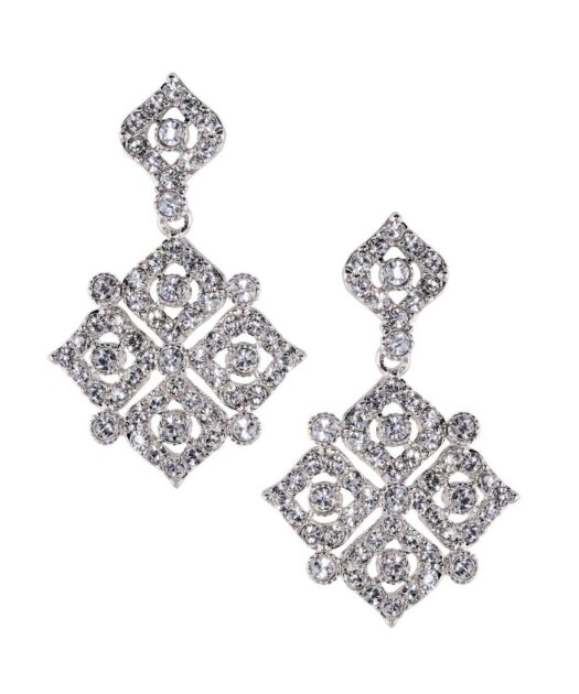 Pendientes articulados rombo brillante de plata rodinada con Swarovski Elements