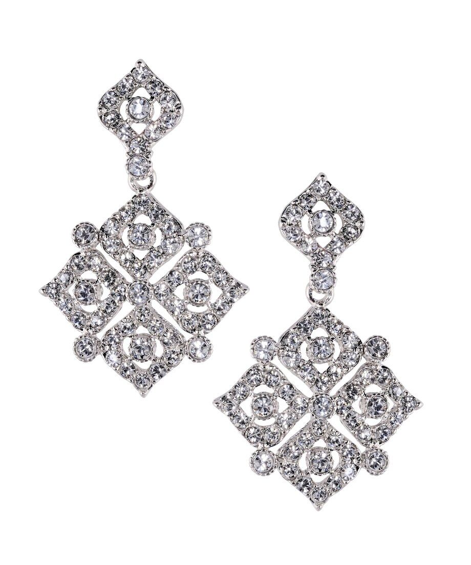 Pendientes articulados rombo brillante de plata rodinada con Swarovski Elements Pendientes articulados rombo brillante de plata rodinada con Swarovski Elements