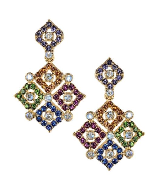 Pendientes articulados rombo multicolor de plata con Swarovski Elements