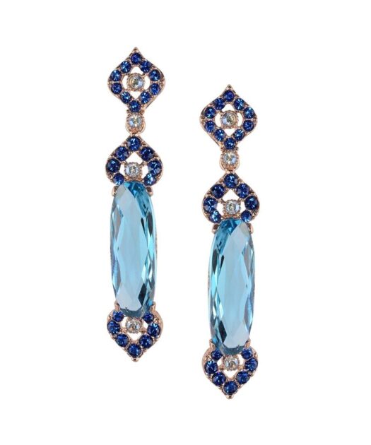 Pendientes azules alargados de plata bañada en oro con Swarovski Elements