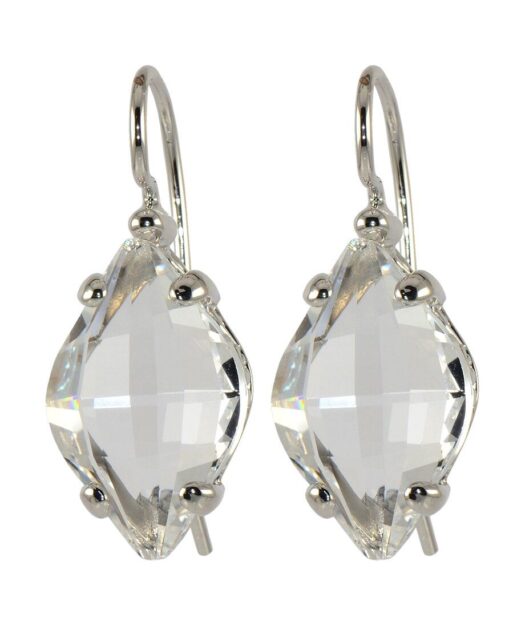 Pendientes blancos facetados de plata rodinada con un cristal Swarovski