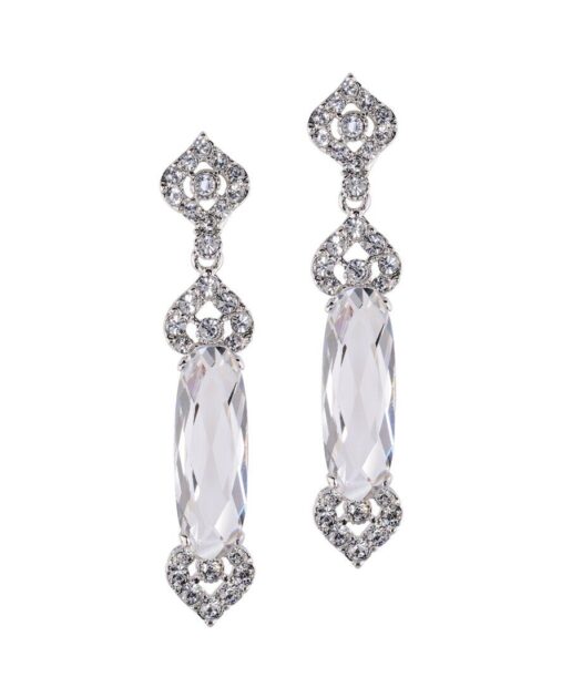 Pendientes brillantes alargados de plata rodinada con cristales Swarovski
