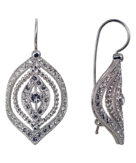 Pendientes brillantes cierre hippie con Swarovski Elements de plata rodinada
