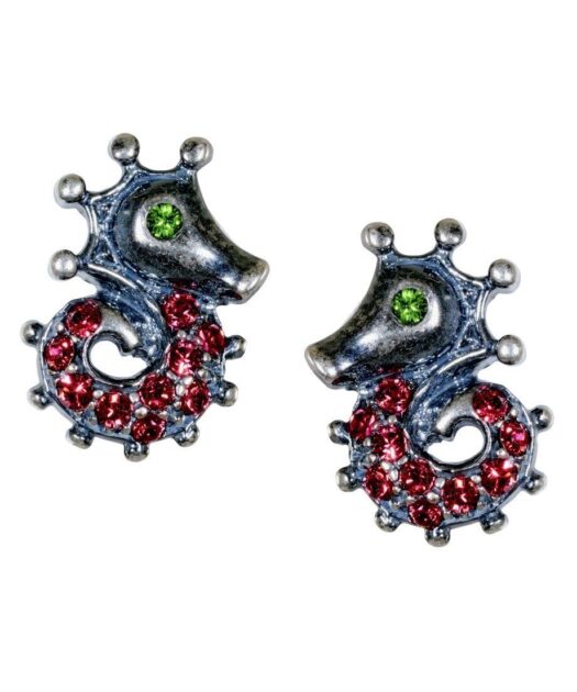 Pendientes Caballito de Mar de plata envejecida y cristales de Swarovski en diversos tonos