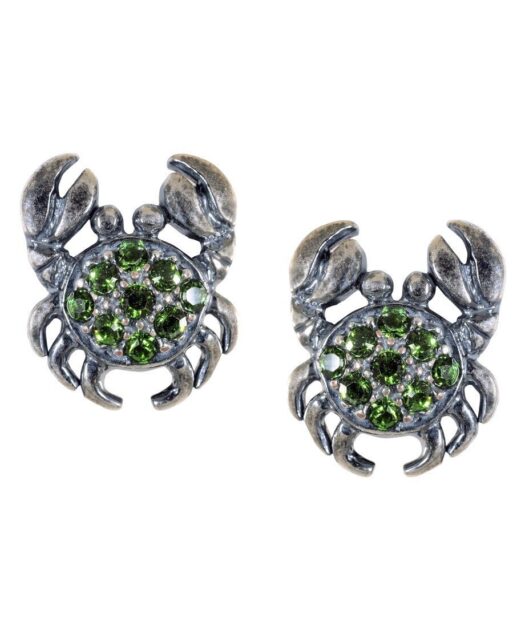 Pendientes Cangrejo de plata y cristales de Swarovski en tonos verdes