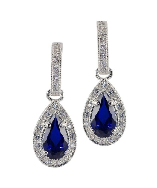 Pendientes circonita lágrima azul de plata con baño de rodio