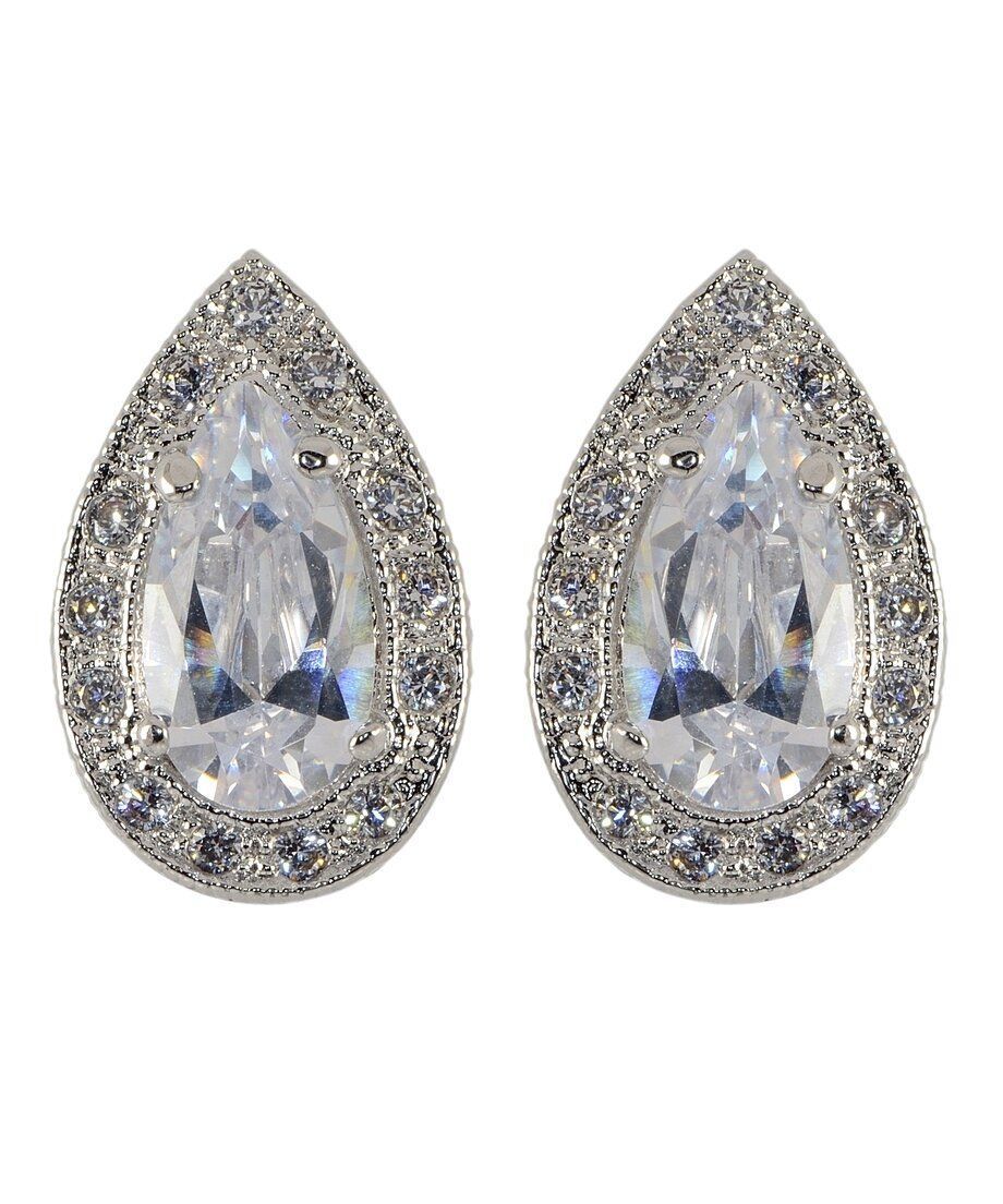 Pendientes circonita lágrima brillante de plata rodinada con cierre omega y Swarovski
