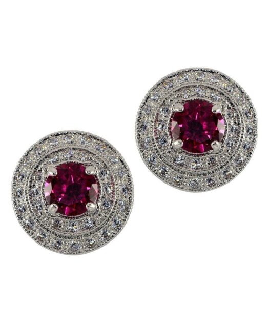Pendientes circonita roja con una roseta de plata rodinada