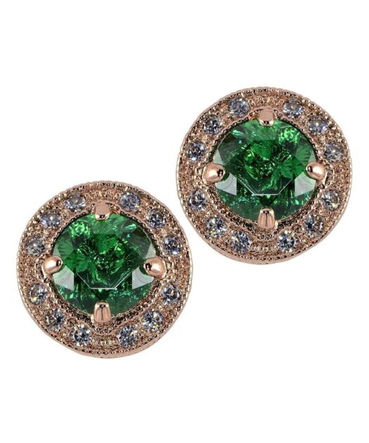 Pendientes circonita verde de plata bañada en oro rosa