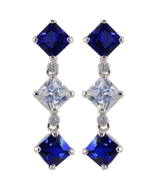 Pendientes circonitas azules y blancas de plata 925 milésimas