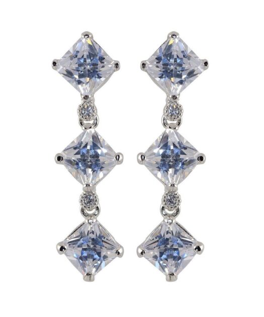 Pendientes circonitas largos de plata de ley rodiada
