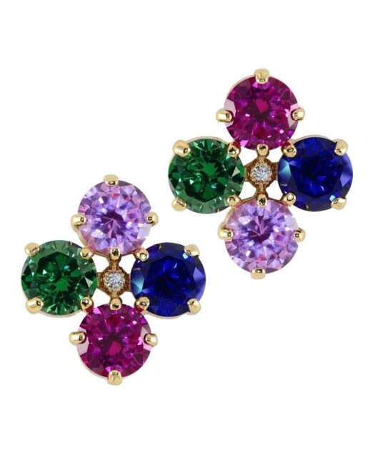 Pendientes circonitas redondas colores de plata bañada en oro