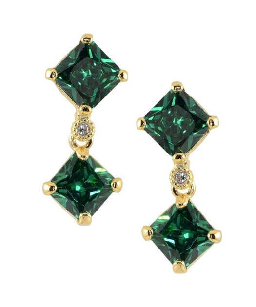Pendientes circonitas verdes de plata bañada en oro amarillo