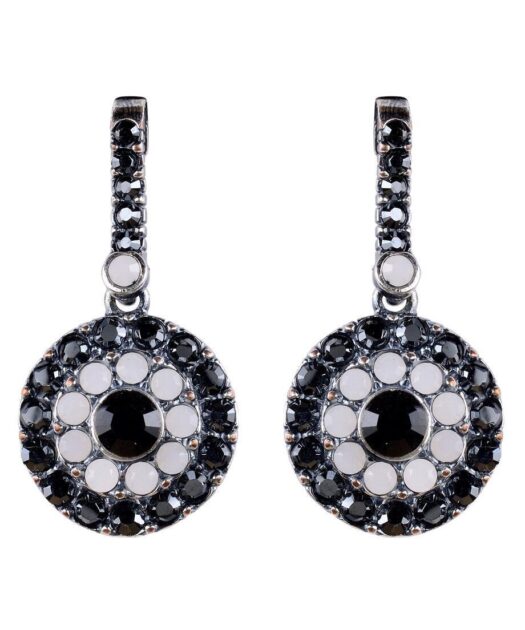 Pendientes circulares negros y blancos de plata con cristales Swarovski