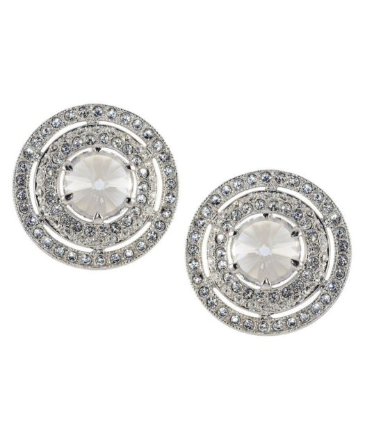 Pendientes círculo blanco de plata de ley con cristales Swarovski