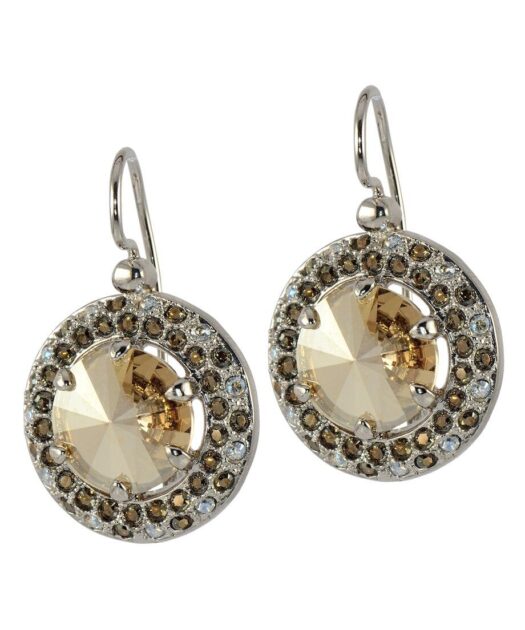 Pendientes círculo marrón de plata de ley rodinada con Swarovski Elements