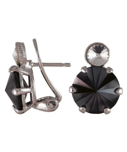 Pendientes circulo negro de plata rodinada con cristales Swarovski