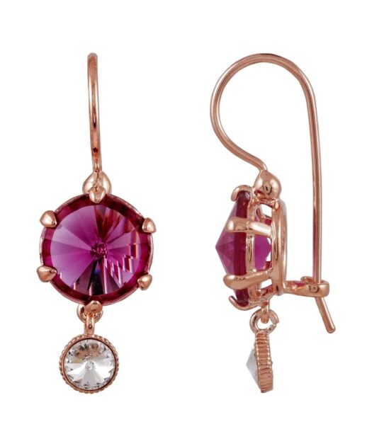 Pendientes circulo rosa de plata de ley con cristales Swarovski