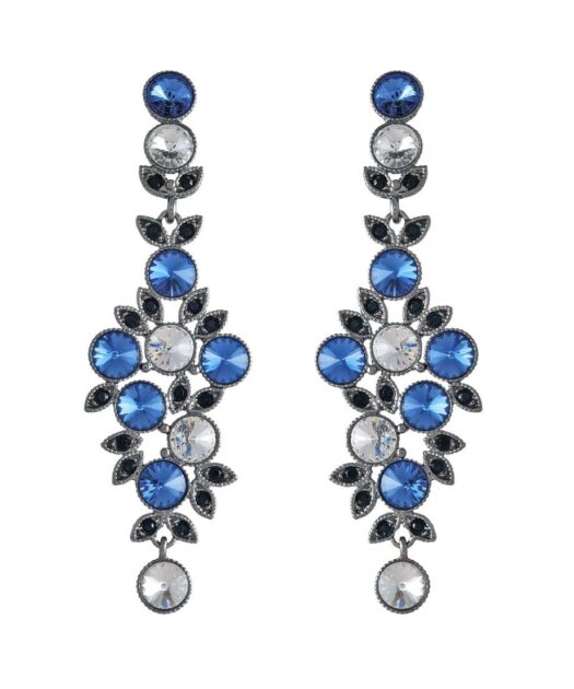 Pendientes círculos azules y blancos de plata de ley con Swarovski