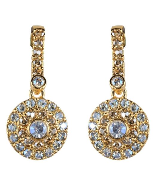 Pendientes círculos oro amarillo de plata de ley con cristales blancos y dorados