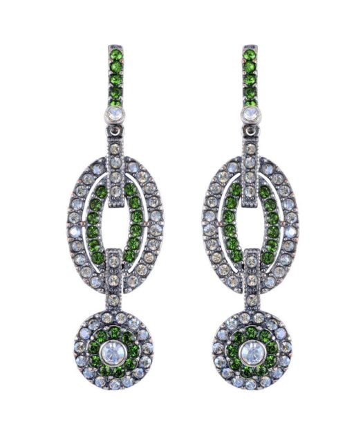 Pendientes círculos verdes y blancos de plata con cristales Swarovski