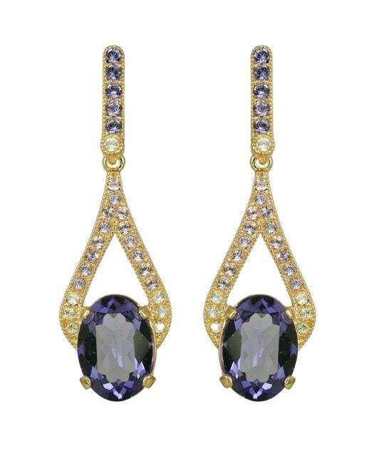Pendientes clásicos dorados y violetas de plata de ley bañada en oro amarillo con cristales Swarovski