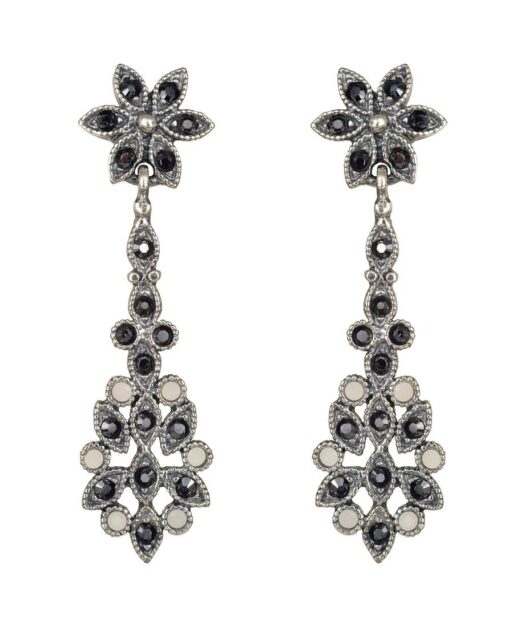 Pendientes clásicos negros y blancos de plata de primera ley con Swarovski Elements de colores