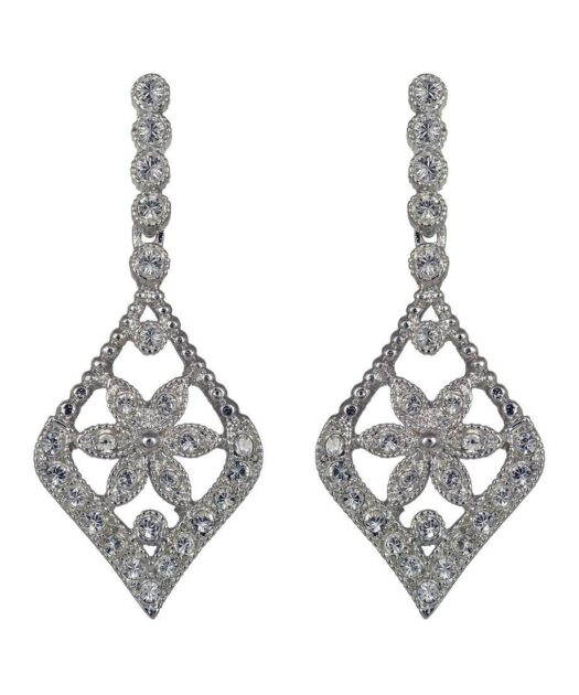 Pendientes clásicos para novia de plata rodinada con cristales Swarovski blancos