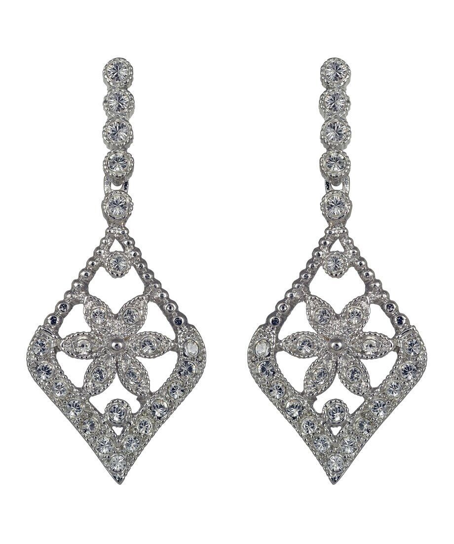 Pendientes clásicos para novia de plata rodinada con cristales Swarovski blancos Pendientes clásicos para novia de plata rodinada con cristales Swarovski blancos