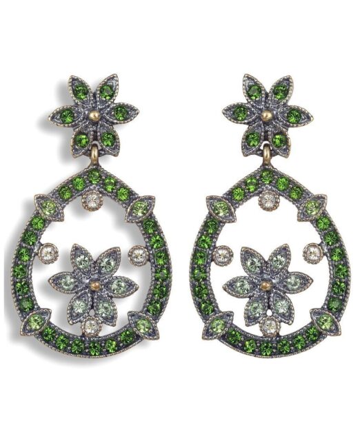 Pendientes clásicos verdes y blancos de plata de ley con cristales Swarovski