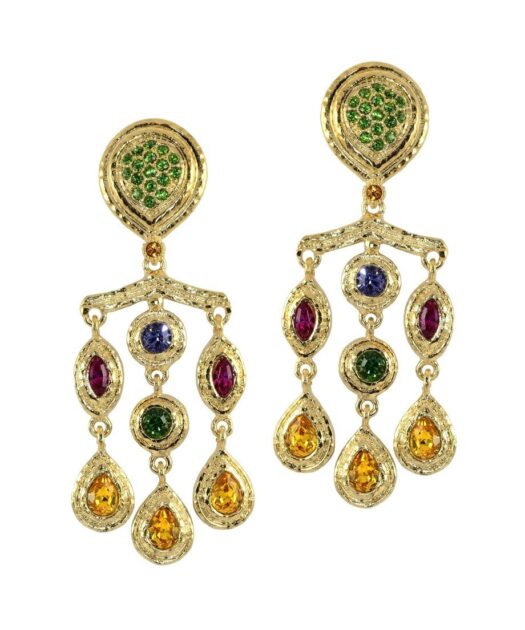 Pendientes colgantes plata dorada con cristales Swarovski