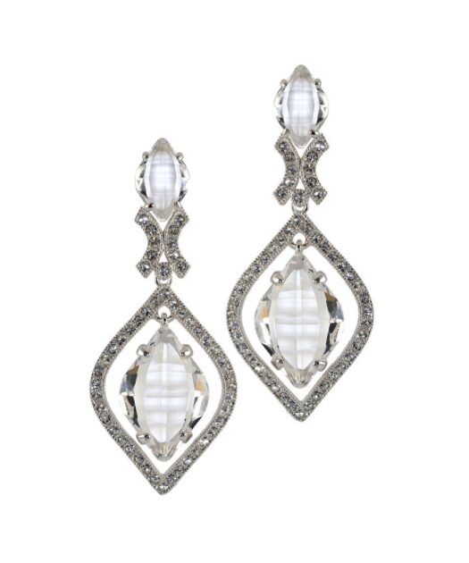 Pendientes con cristales blancos facetados de plata bañada en rodio