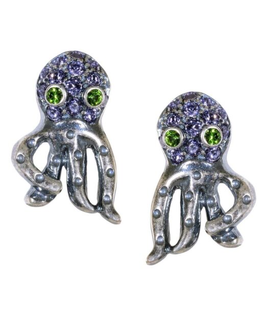 Pendientes Pulpo de plata envejecida y cristales de Swarovski
