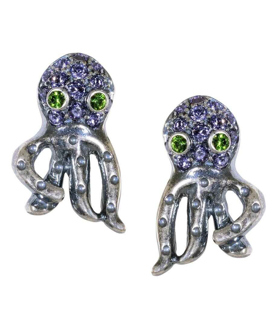 Pendientes Pulpo de plata envejecida y cristales de Swarovski
