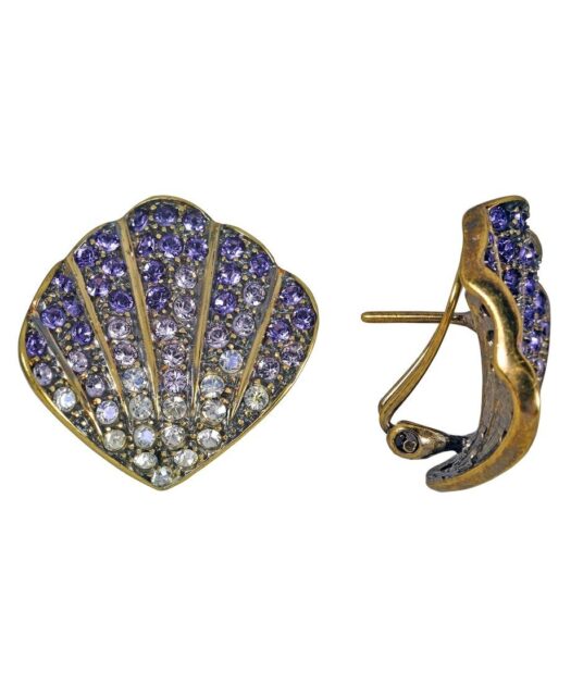 Pendientes concha violeta de plata bañada en oro con Swarovski Elements