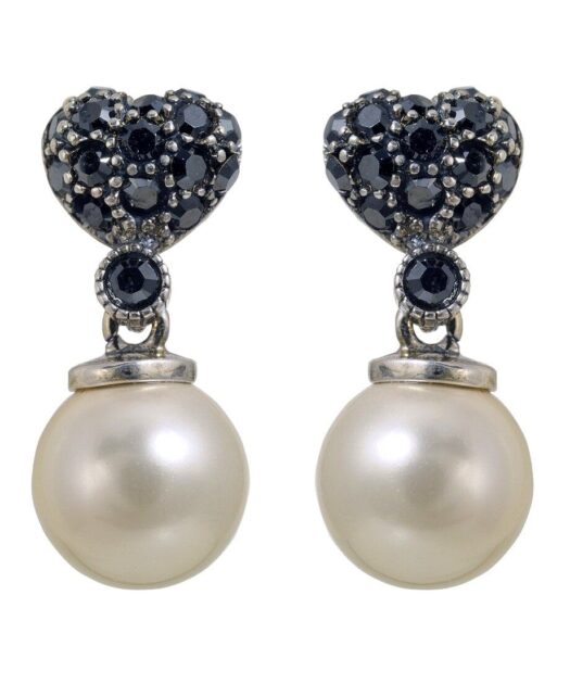 Pendientes corazón y perla con cristales Swarovski de plata