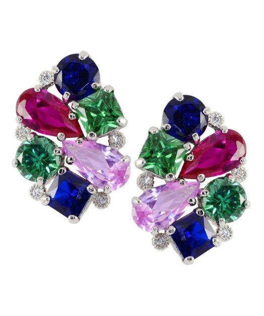 Pendientes cortos circonitas colores de plata rodinada