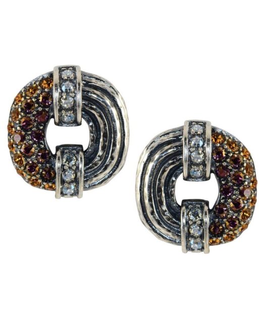 Pendientes cortos martelé plata con cristales Swarovski de colores